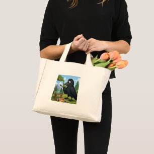 Bolsa Tote Mini Artista Divertido Corvo Pintando Arte Paisagem