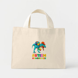 Bolsa Tote Mini Autismo Sensibilização Dinossauro T-Rex Para Menin