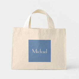 Bolsa Tote Mini Azul Minimal Personalizado Nome E Destino Elegante