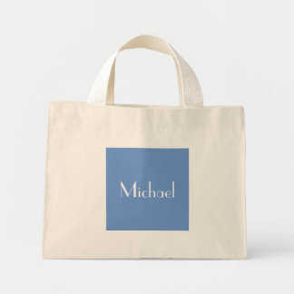 Bolsa Tote Mini Azul Minimalista Nome Personalizado E Destino Eleg