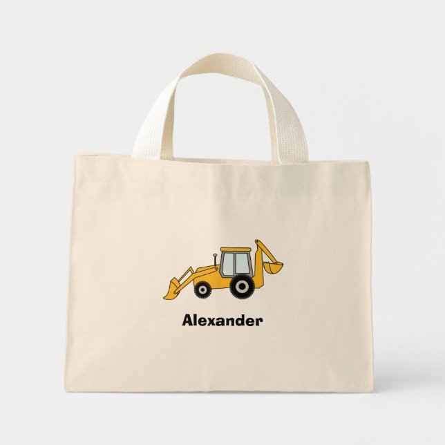 Bolsa Tote Mini Backhoe Amarelo com Carregador Personalizado (Frente)