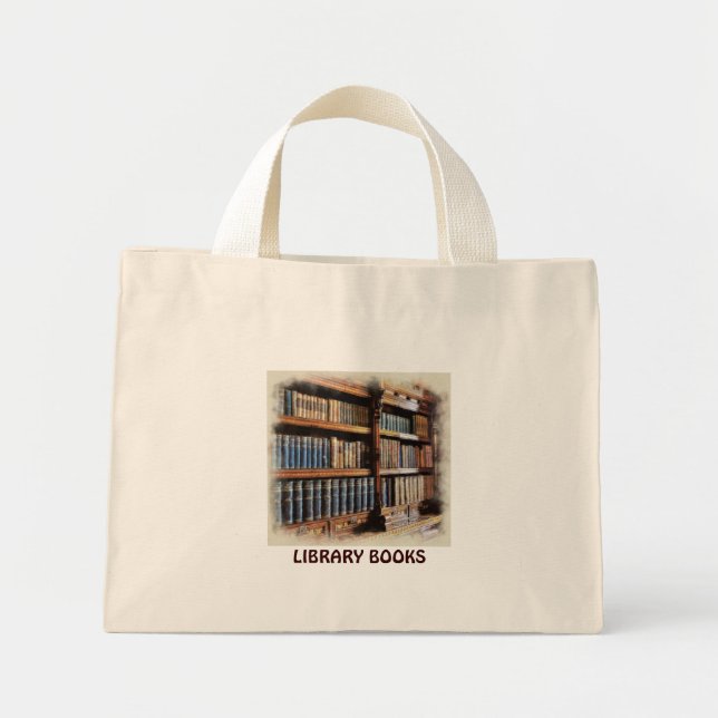 Bolsa Tote Mini Biblioteca Medieval e Livros de Antiguidade Trabal (Frente)