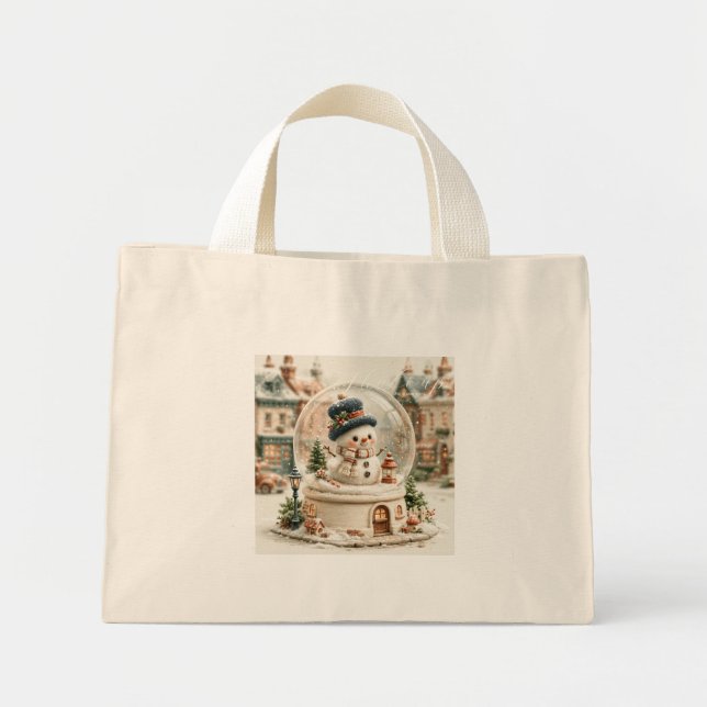 Bolsa Tote Mini Boneco de Neve Fofo em Globo de Neve (Frente)