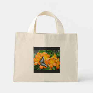 Bolsa Tote Mini Borboleta azul com Rhododendron tropical
