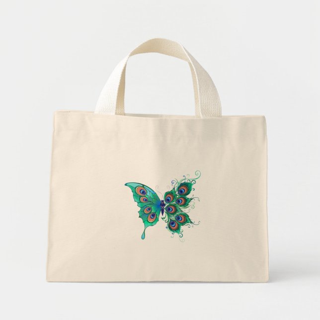 Bolsa Tote Mini Borboleta com Penas de Pavão Verde (Frente)