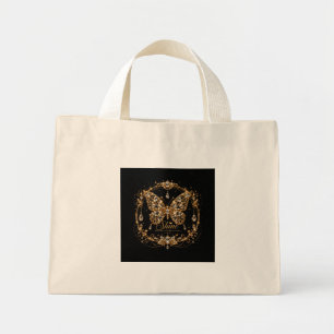 Bolsa Tote Mini Borboleta de Cristal Dourado Brilho Luxo Jóias Art
