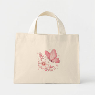 Bolsa Tote Mini Borboleta rosa e flores