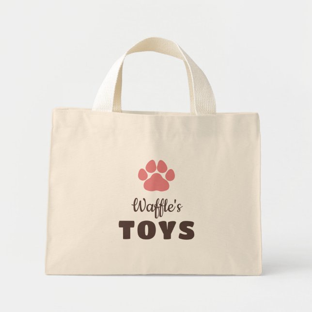 Bolsa Tote Mini Brinquedos com Nome de Cachorro com Pegada Marrom  (Frente)