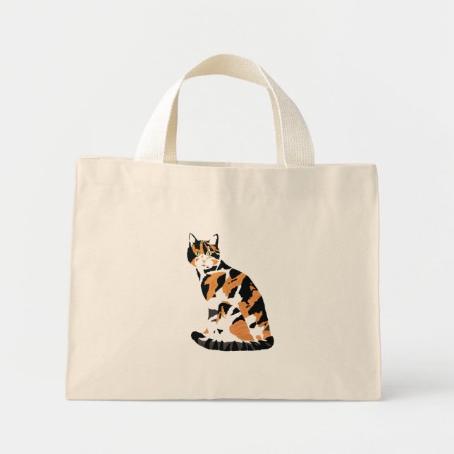 Bolsa Tote Mini Calico gato sentado (Frente)