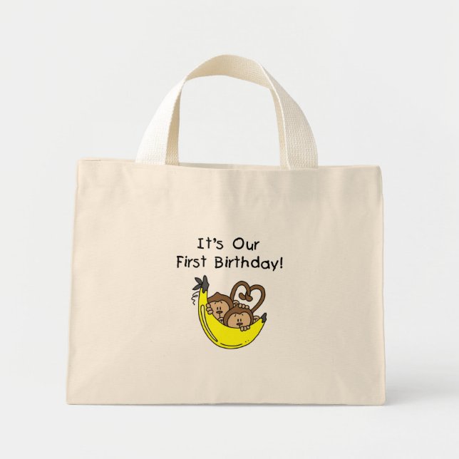 Bolsa Tote Mini Camisetas e presentes de macacos primeiro aniversa (Frente)