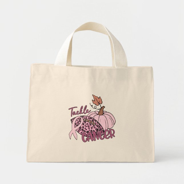 Bolsa Tote Mini Cancer de Mama de Pumpkin de Futebol do Cancer (Frente)