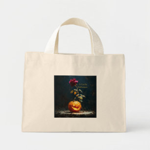 Bolsa Tote Mini Capinha de Laptop Abóbora & Rosa Romântica Escura
