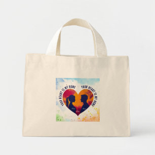 Bolsa Tote Mini Casais Silhueta Coração "Seu Coração É Meu Coração