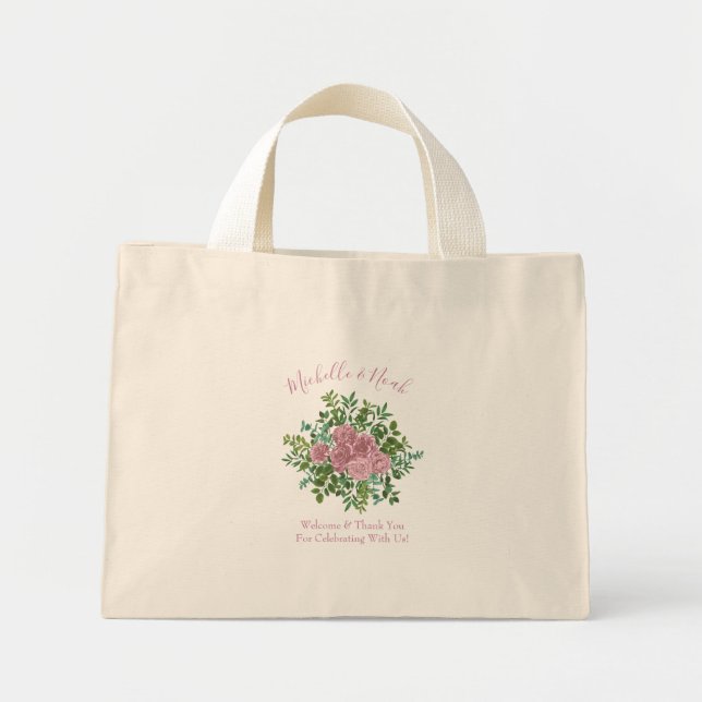 Bolsa Tote Mini Casamento da primavera do Jardim das Rosas Rosa (Frente)