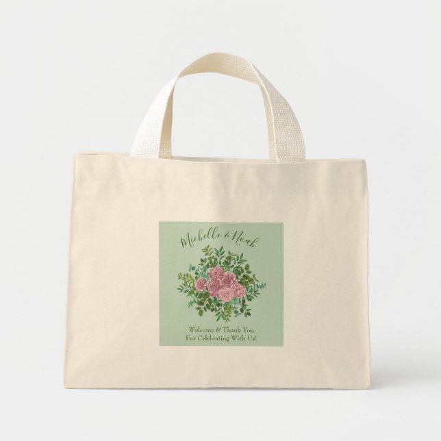 Bolsa Tote Mini Casamento da primavera do Jardim das Rosas Rosa (Frente)