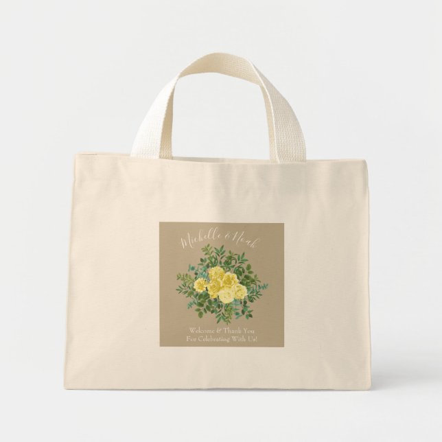 Bolsa Tote Mini Casamento de Rosas Khaki Amarelos (Frente)