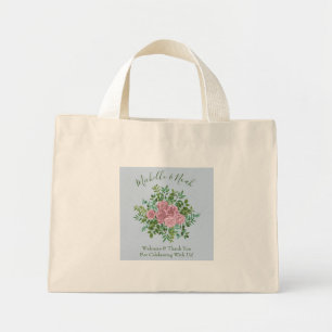 Bolsa Tote Mini Casamento Floral Rosa de Peony Azul-claro e Rosa-c