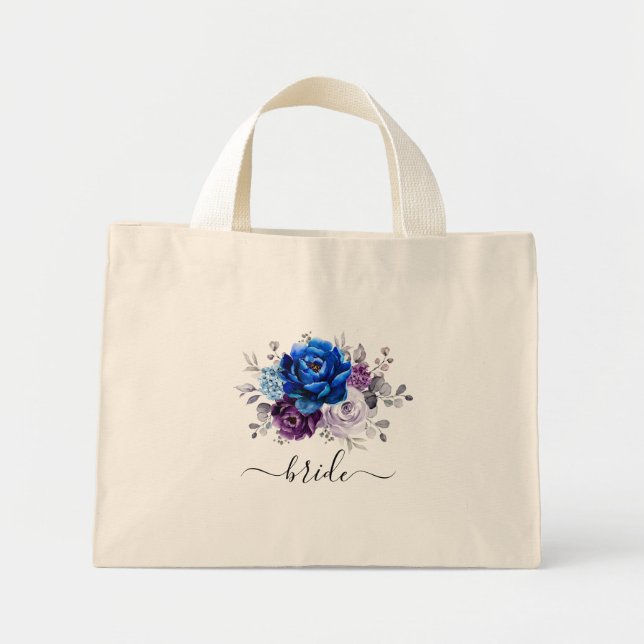 Bolsa Tote Mini Casamento Real Blue Purple Marinho Lilac Blooms (Frente)