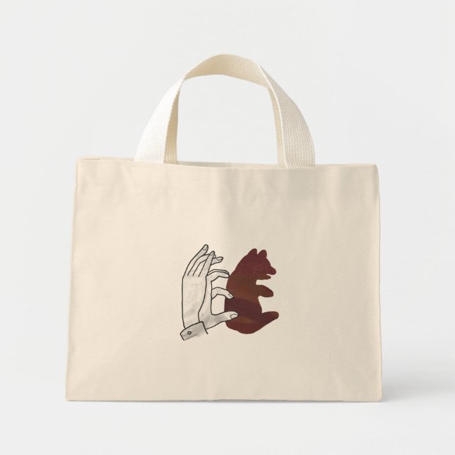 Bolsa Tote Mini Castanho-do-urso-silhueta manual (Frente)