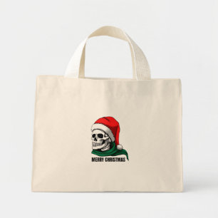 Bolsa Tote Mini Caveira de Natal Gótica com Chapéu de Papai Noel –