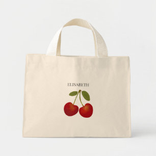 Bolsa Tote Mini Cerejas Vermelhas Frutas Personalizar Nome Persona