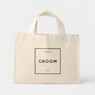 Bolsa Tote Mini Chic Mínimo Francês Negro & Branco Nome do Groom