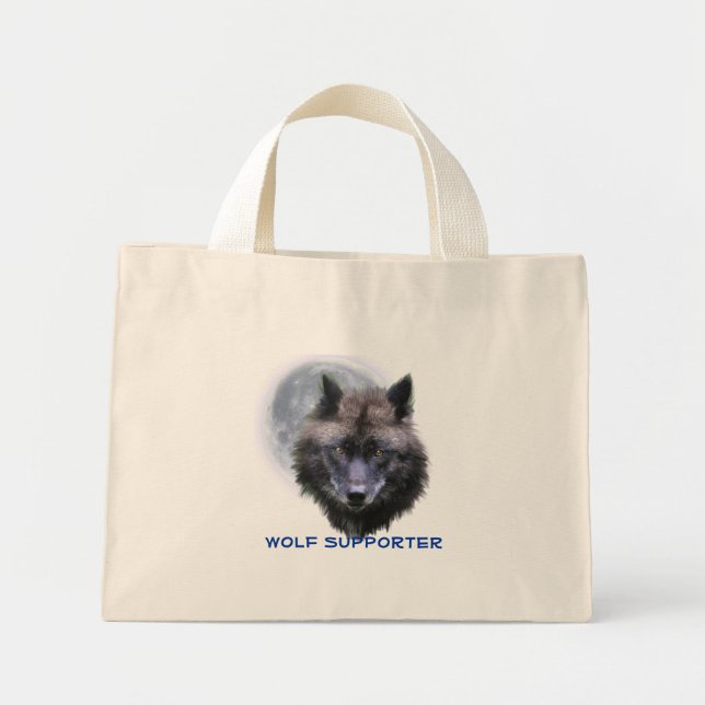 Bolsa Tote Mini Cinza Negra WOLF & MOON Wolf Supporter Art (Frente)