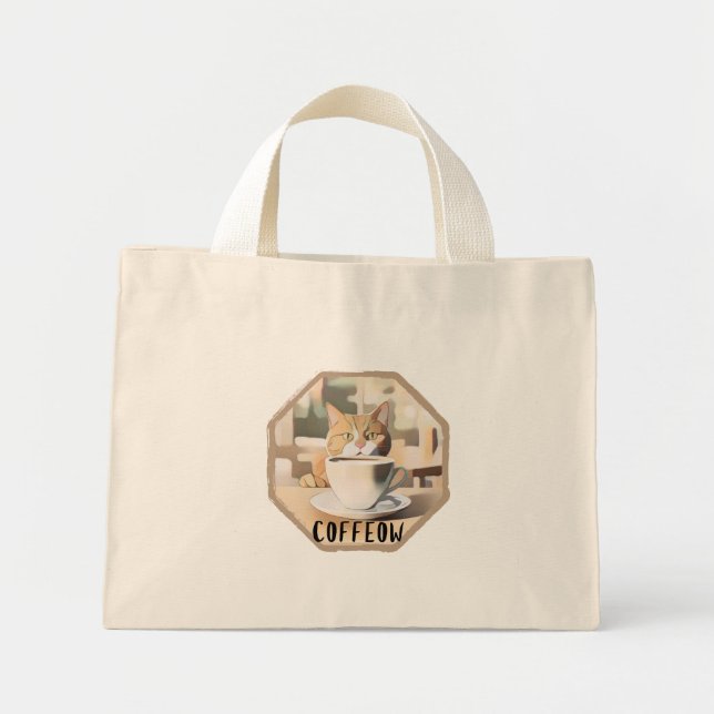 Bolsa Tote Mini Coffeow Ocupado Gato Bonito (Frente)