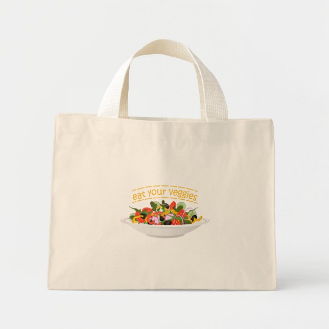 Bolsa Tote Mini Coma seus vegetais Cite salada fresca misturar tig (Frente)