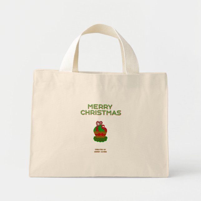 Bolsa Tote Mini Cupcake de Natal - Saco de Tote Pequeno (Frente)