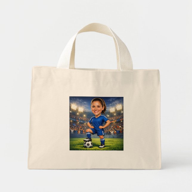 Bolsa Tote Mini Custom Photo-Face Soccer/Football Star Caricature  (Frente)