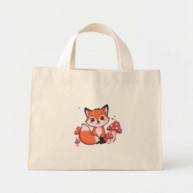 Bolsa Tote Mini Cute Fox Tiny Tote Bag – Woodland Animal Canvas  (Frente)