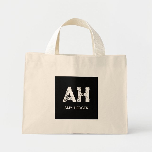 BOLSA TOTE MINI CUTE WHITE TWO LETTER MONOGRAM NAME NATURAL BLACK (Frente)