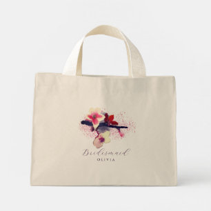 Bolsa Tote Mini Dama de honra elegante em burgundy e flor de cerej