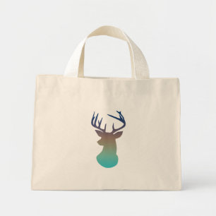 Bolsa Tote Mini Deer Head Modern Ombre Watercolor Marinho e Azul A