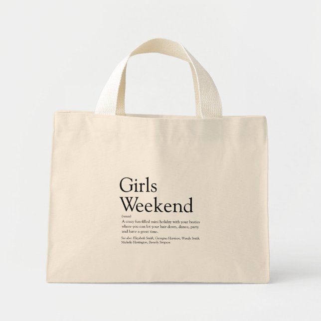 Bolsa Tote Mini Definição de Diversão de Fim de Semana das Meninas (Frente)