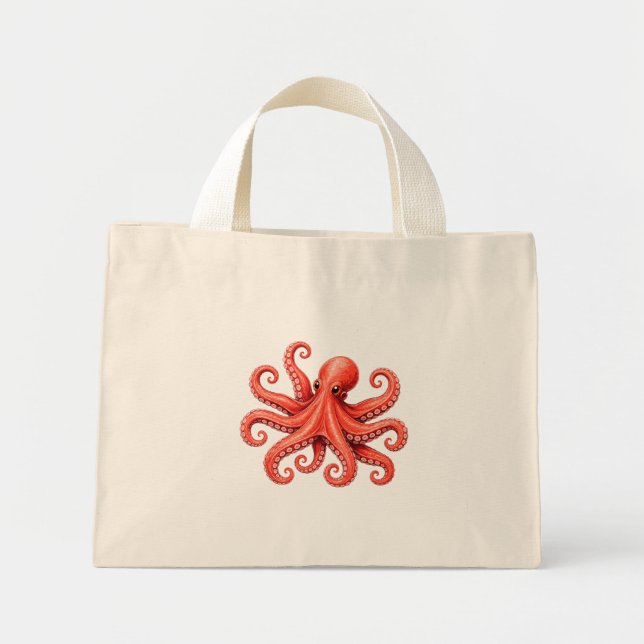 Bolsa Tote Mini Design de animal marinho polvo do oceano (Frente)