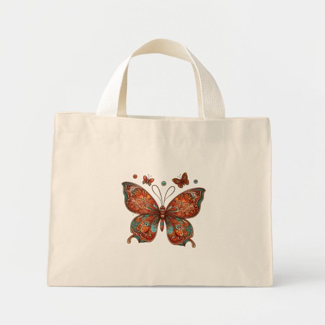 Bolsa Tote Mini Design de Borboleta Laranja (Frente)