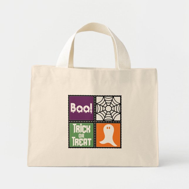 Bolsa Tote Mini Design de interpolação com Trick ou Tratar, Boo e  (Frente)