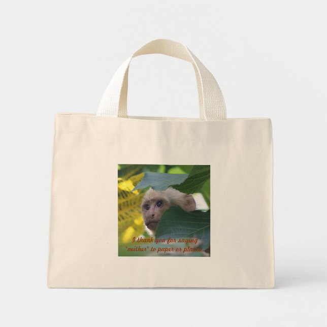 Bolsa Tote Mini Diga "nenhum" ao papel ou plástico (Frente)