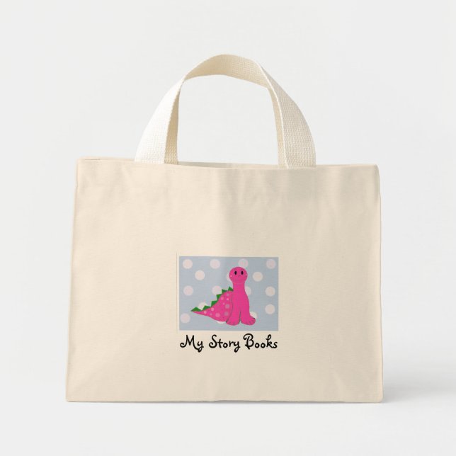 Bolsa Tote Mini Dinossauro Rosa Meu Livro (Frente)