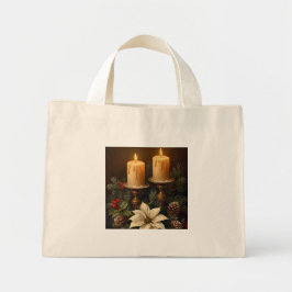 Bolsa Tote Mini Elegant candle  holly pine warm rustic christmas