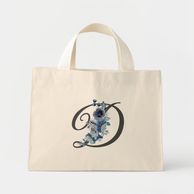 Bolsa Tote Mini Elegante Blush e Borgonha Floral Monograma Inicial (Frente)