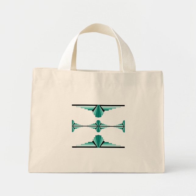 Bolsa Tote Mini Elementos de arte deco em teal (Frente)