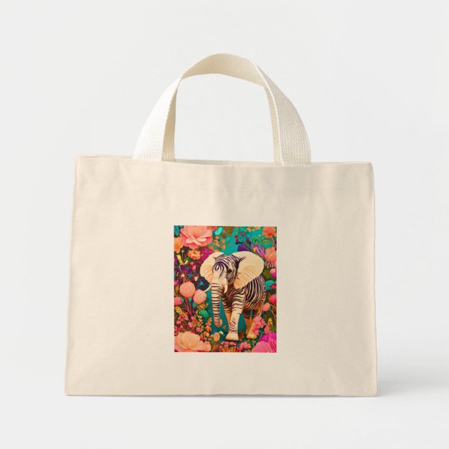 Bolsa Tote Mini Éléphant-zèbre graphique (Frente)