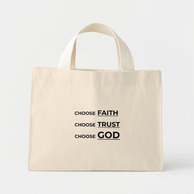 BOLSA TOTE MINI ESCOLHA FÉ, ESCOLHA CONFIANÇA, ESCOLHA DEUS. (Frente)