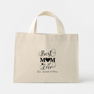 Bolsa Tote Mini Escrito personalizado preto branco da Melhor Mãe e