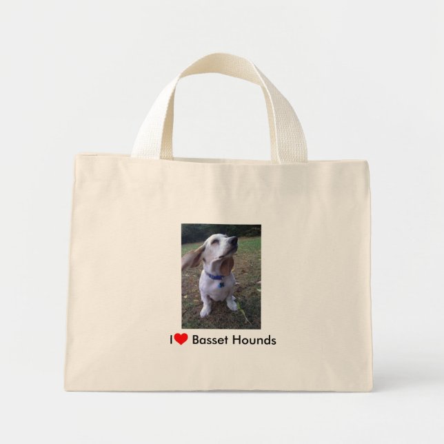 Bolsa Tote Mini Eu amo o Basset Hounds (Frente)