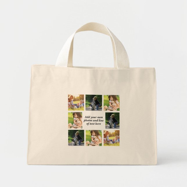 Bolsa Tote Mini Faça sua própria colagem de fotos e texto (Frente)