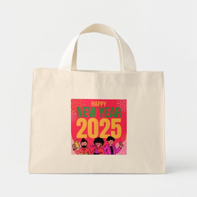 Bolsa Tote Mini Feliz ano novo 2025 Saco de Tota Pequeno (Frente)
